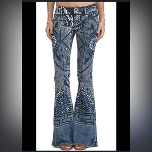 Free People Flare Coachella Printed Boho Festival Bell Bottom Jeans Size 24